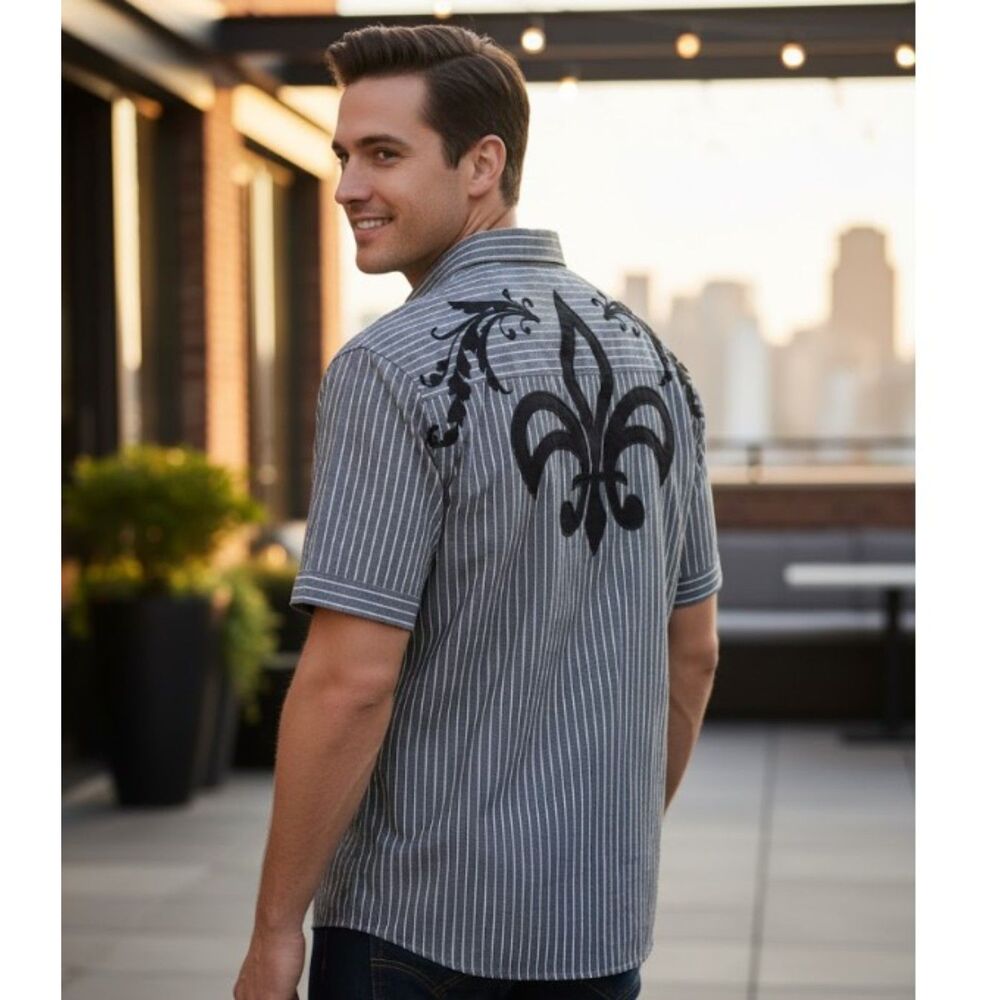 Clench Shirt 100% Cotton Embroidered Striped Button Front Mens Size 2XL